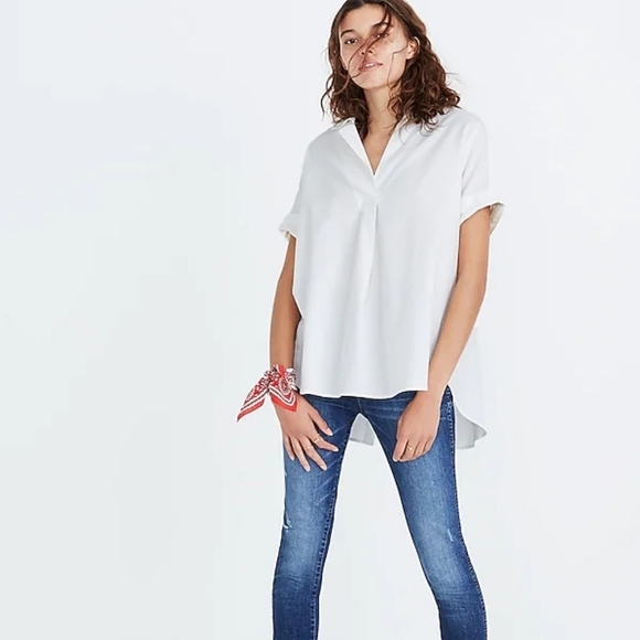 Madewell White Courier Button-Back Modal Blend Boxy Shirt Preppy Essential - Picture 3 of 11